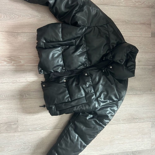 ZARA Leather-Look Puffer Jacket Black Size M Like New