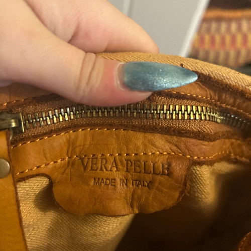 Italian leather bag Vera Pelle like new, brown orange