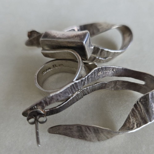 Silver 925 ring and earrings set, handmade by Greek designer