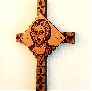 Ιησούς Χριστός 1 - Χειροποίητος Σταυρός με Πυρογραφία