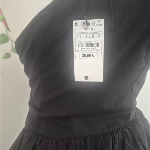 Sfera dress with one shoulder and ruffles, new, black, size S
