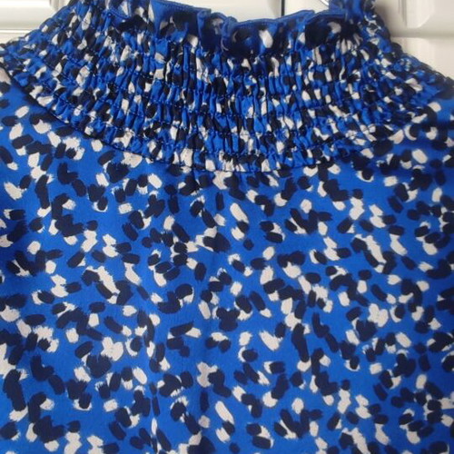 Shein Blue Mini Dress with Print and Ruched Neck, Like New, Size M