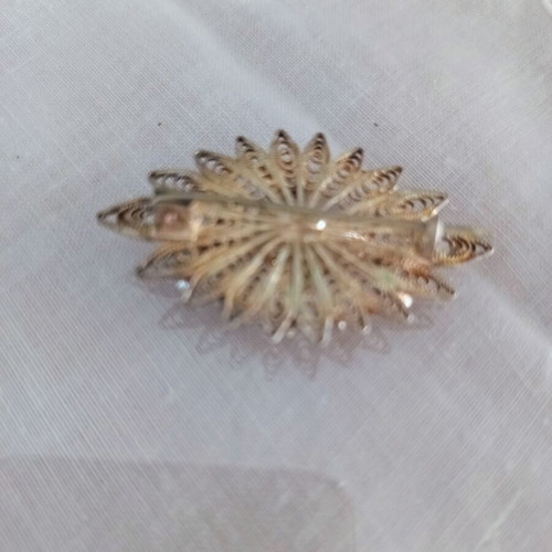 Vintage filigree sun brooch with pearls used