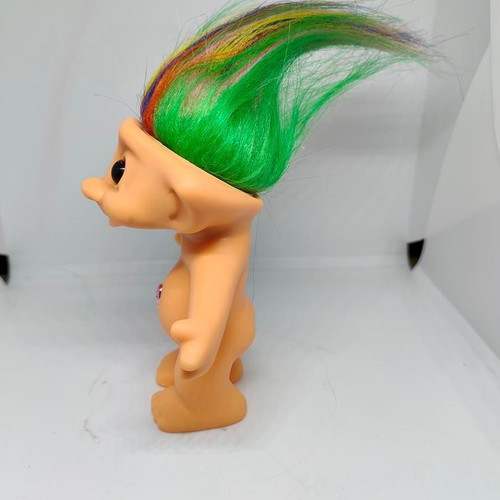 Collectible Efxoulis Troll Doll with Multicolored Hair and Pink Gem like new