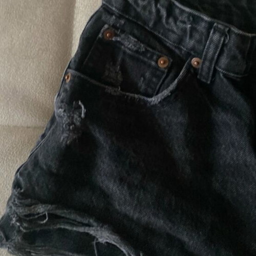 Zara black distressed denim shorts, size S
