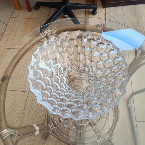 Large glass fruit bowl with bubble relief design