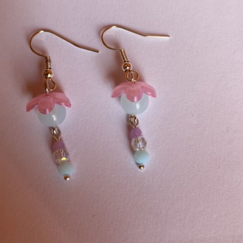 Handmade earrings 2 pairs in pink and turquoise shades inspired by Barbie fairytopia