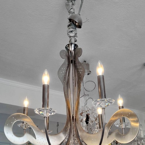 Luce Crea Bacara 6-Light Ceiling Lamp like new, matte inox with Swarovski crystals