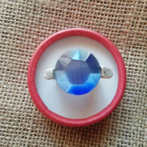 Steel solitaire ring silver color with blue zircon like new