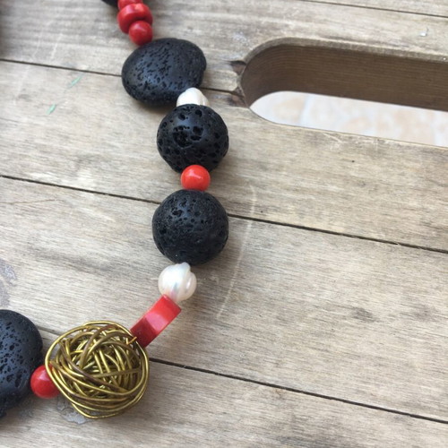 Handmade necklace new with lava, coral and pearl
