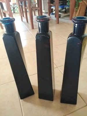 Vintage decorative glass vases used, set of 3, blue, 40 cm height