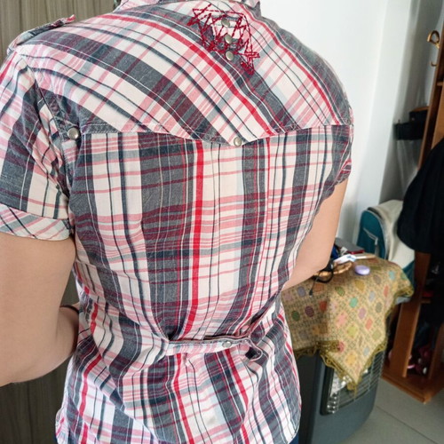 Tramontana women's plaid shirt size L used with embroidered details and waist strap
