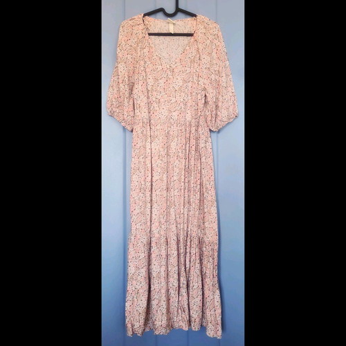 Floral long dress H&M like new, pink viscose