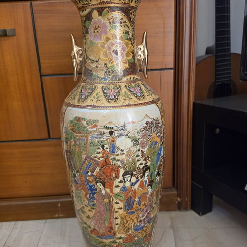 Large vintage floor vase 60cm with gold handles
