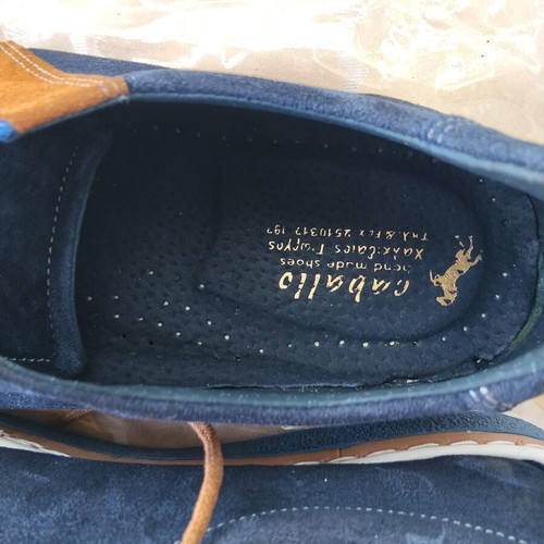 Caballo handmade navy blue moccasins shoes, size 44