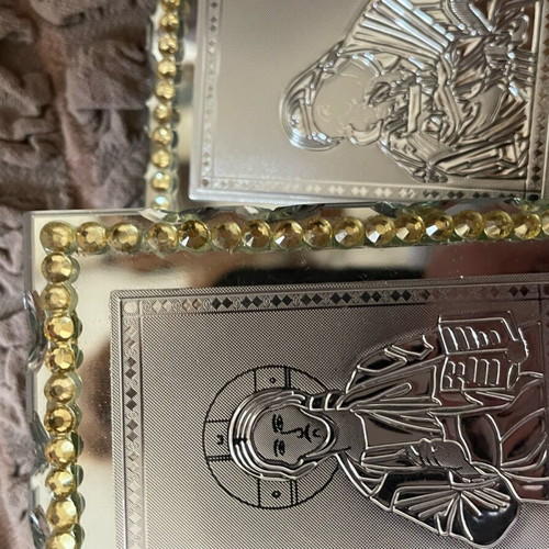 Two Christ and Panagia images on mirror, like new, tabletop