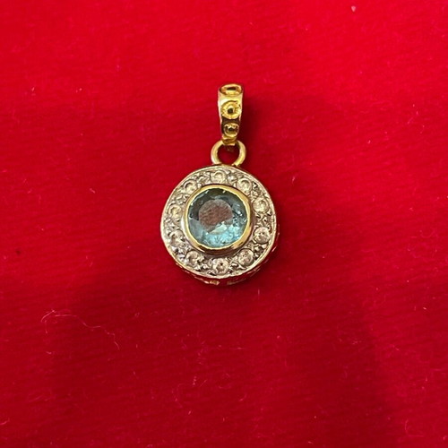 Pendant gold 585 with aquamarine and zircon used, 2.8 gr
