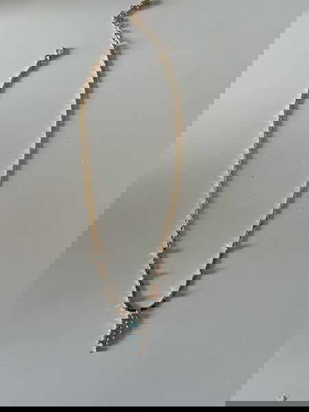 κολιέ χρυσό με μπλε stainless steel