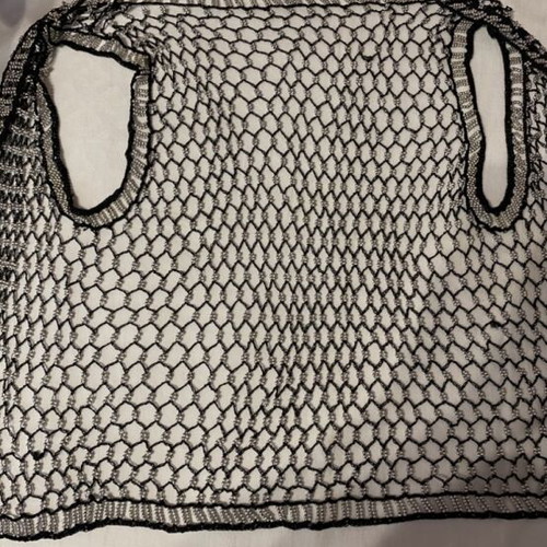 Knitted sleeveless fishnet vest L like new, black with silver beads