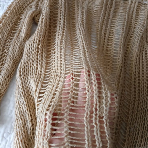 Gallia knitted blouse with perforated design, size M, like new, beige