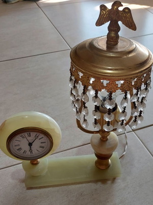 Onyx desk clock lamp antique from 1960s Germany like new