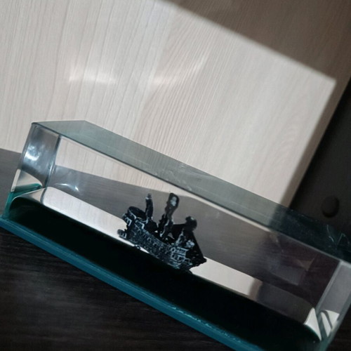 Decorative ship like new with blue liquid