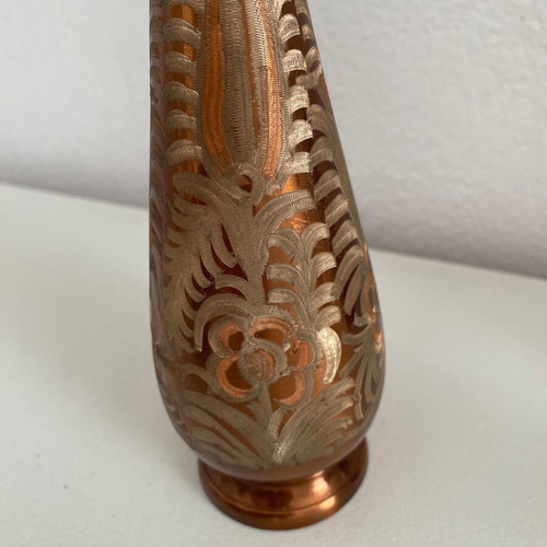 Carved copper vase handmade, used