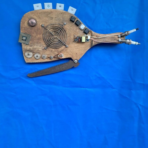 Piranhas upcycled art piece new 35x25 from racket
