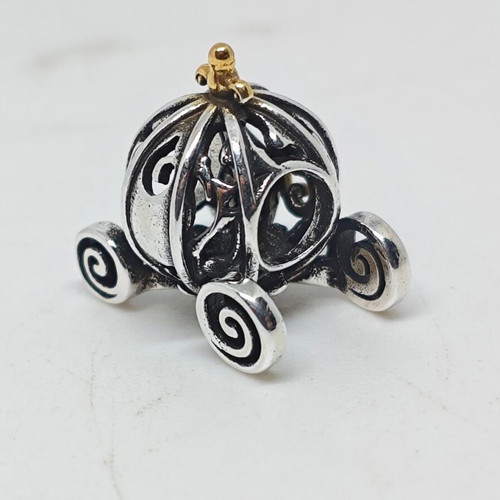 Cinderella Pumpkin Coach Charm 925 Silver with 14K Gold Details like new