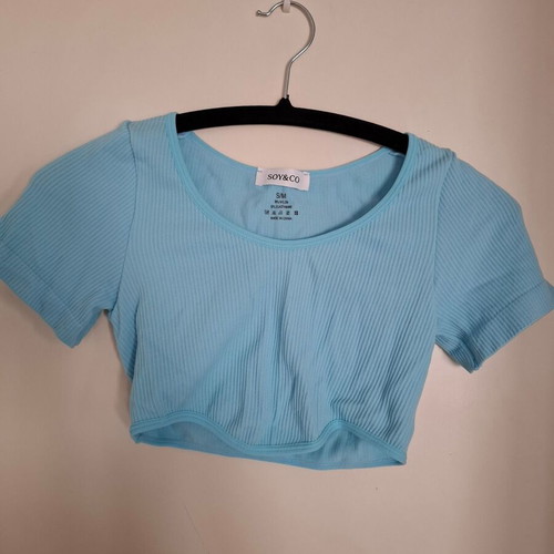 Set of ribbed top and leggings blue S/M like new