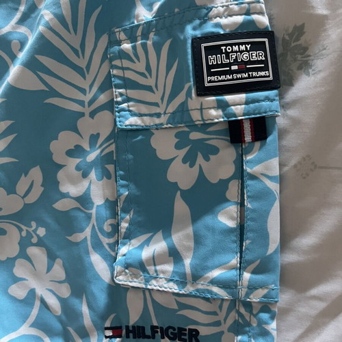 Tommy Hilfiger men's swim shorts like new, size M, white and turquoise