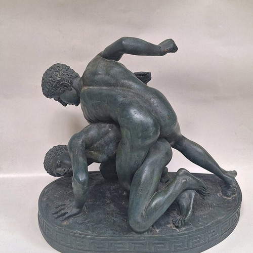 Gypsum statue with ancient Greek pankration athletes used