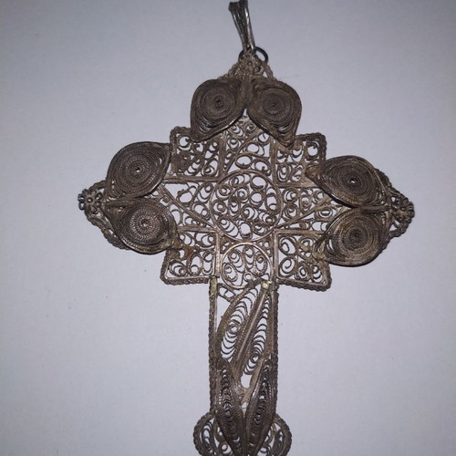 Vintage Tin Filigree Cross from Ioannina made to order