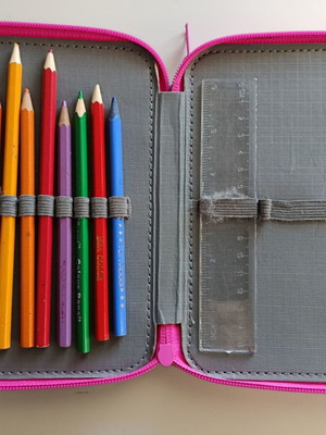 Trolls pencil case used, filled