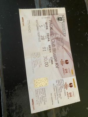 PAOK Club Brugge Europa League 2010 Ticket used