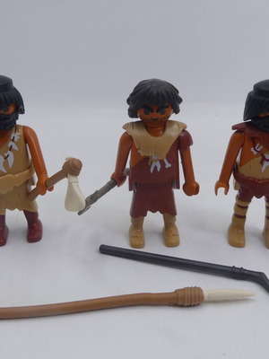 Playmobil caveman figures 5101 5102 used, 3 with spear and axe
