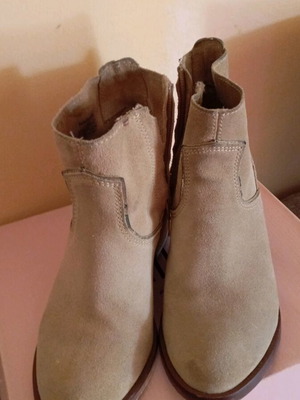 Women's ankle boots genuine suede leather used, beige, 5cm heel