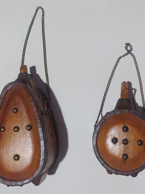 Two old wooden bellows used