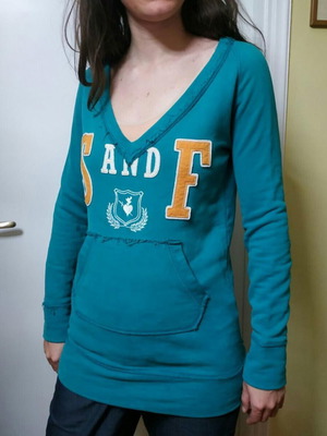 SugarFree turquoise V-neck long sweatshirt, small