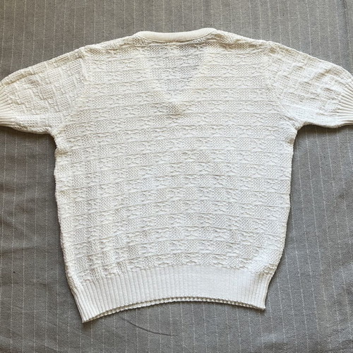 Vintage 80s 90s Textured Knit Short Sleeve V-Neck Sweater, Crisp White