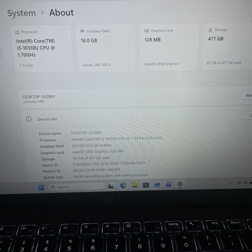 Dell Latitude 5410 laptop used, Intel Core i5, 16GB RAM, 512GB SSD