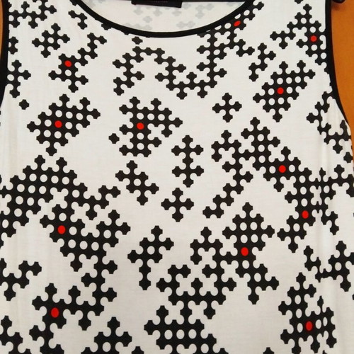 Sleeveless dress like new, black and white with red details, cotton