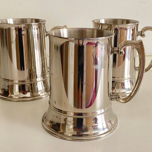 Metal Beer Tankards Set of 3 stainless steel vintage decorative