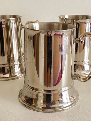 Metal Beer Tankards Set of 3 stainless steel vintage decorative