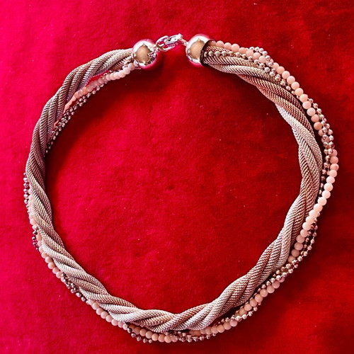 Necklace 38cm with braided double rows of pink and white gold like new