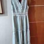 Dress midi turquoise like new with deep wide neckline and lining