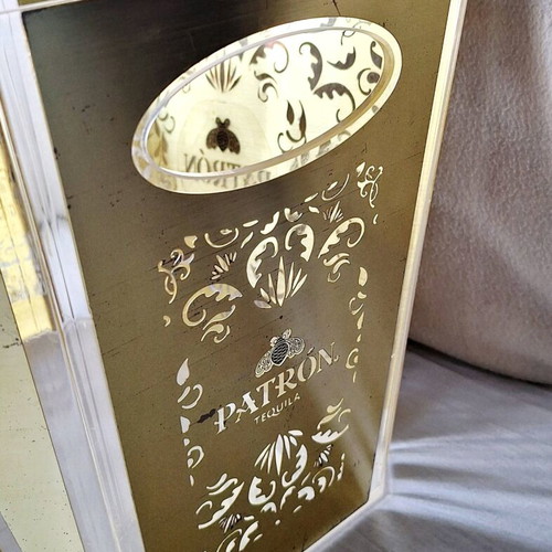 Patron champagne bucket like new with 4 empty silver bottles