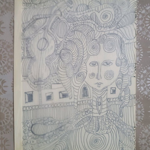 Psychedelic drawing The Girl and Her Guitar made to order