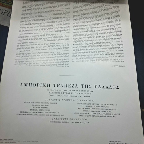 Commercial Bank of Greece 1968 Collectible Wall Calendar like new