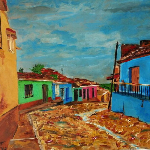 Original painting "Trinidad" like new, oil on hardboard 50x35cm
